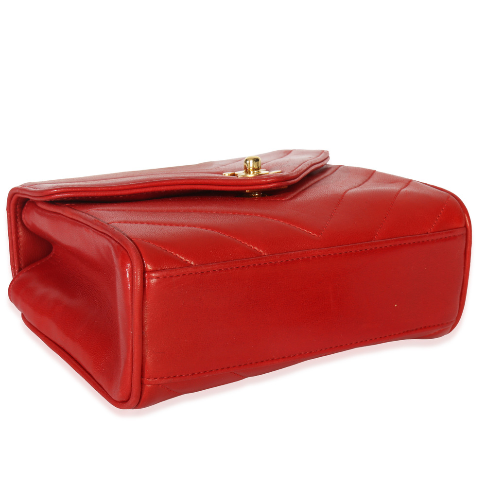 Chanel Vintage 24K Red Chevron Lambskin CC Square Flap Bag - Picture 8 of 8